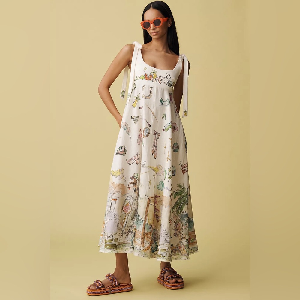 Anthropologie ALÉMAIS Anouk Colantoni Ballet Tie-Strap Midi Dress Sz 0 NWT